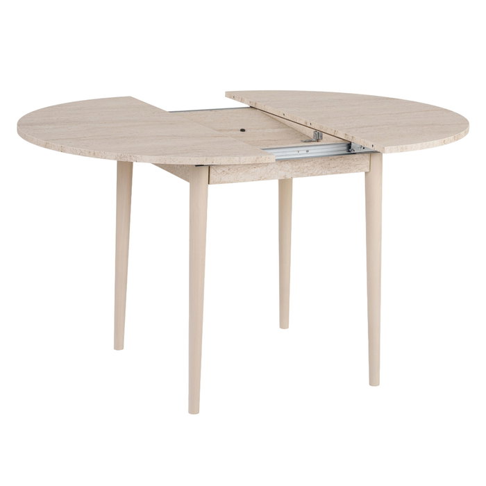 Hanah Home Mesa de Comedor Extensible Travertino y Roble, Tablero de Melamina 18mm, Patas de Madera, 100x100x75 cm (Extiende a 131 cm)